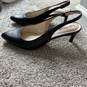 Life Stride Classic Black Slingback Heels